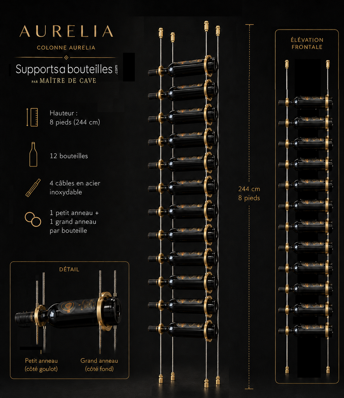 Kit Aurelia Vin – Présentoir suspendu 5 colonnes pour cellier – 60 bouteilles – Image 23