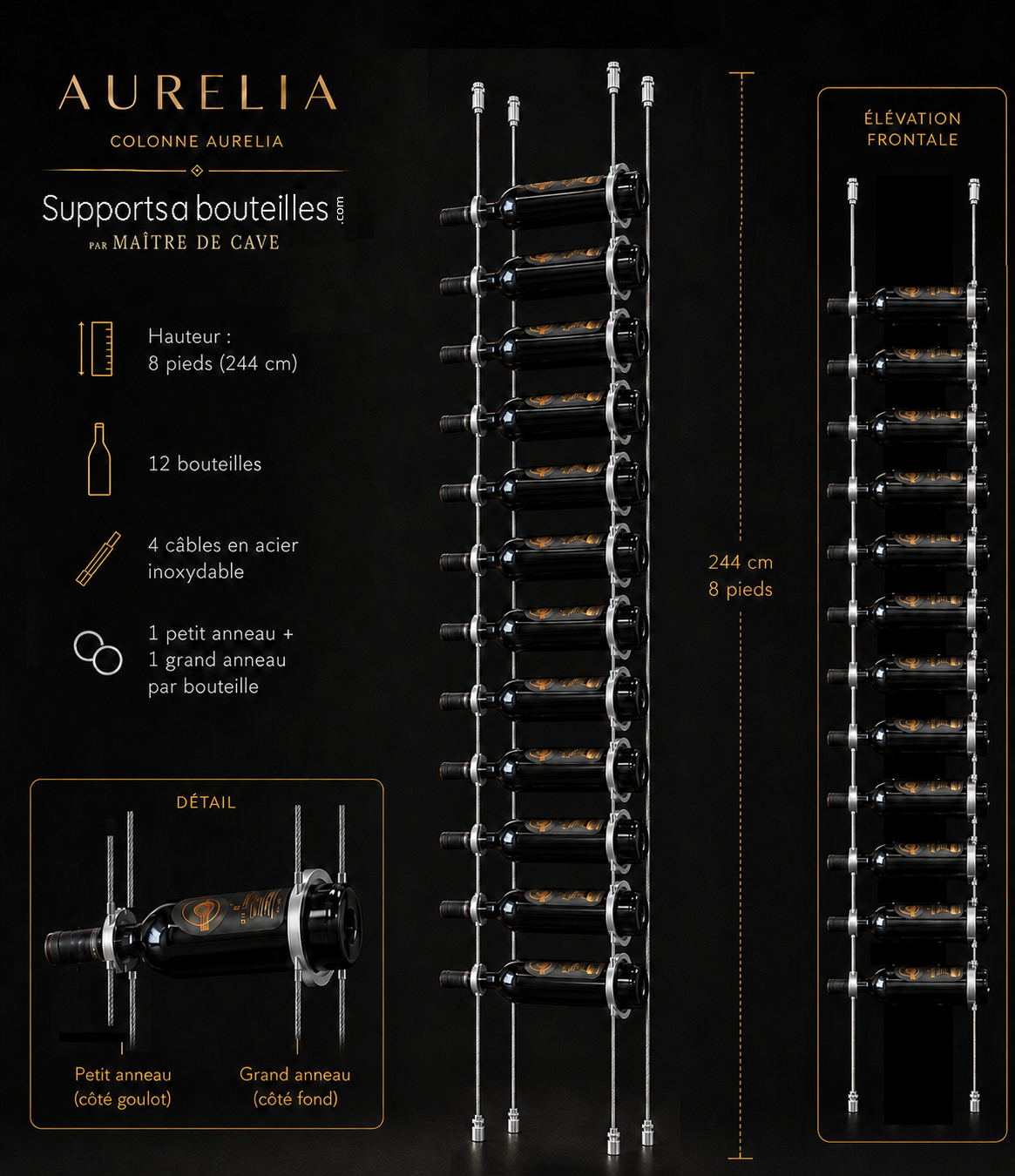 Kit Aurelia Vin – Présentoir suspendu 5 colonnes pour cellier – 60 bouteilles – Image 22
